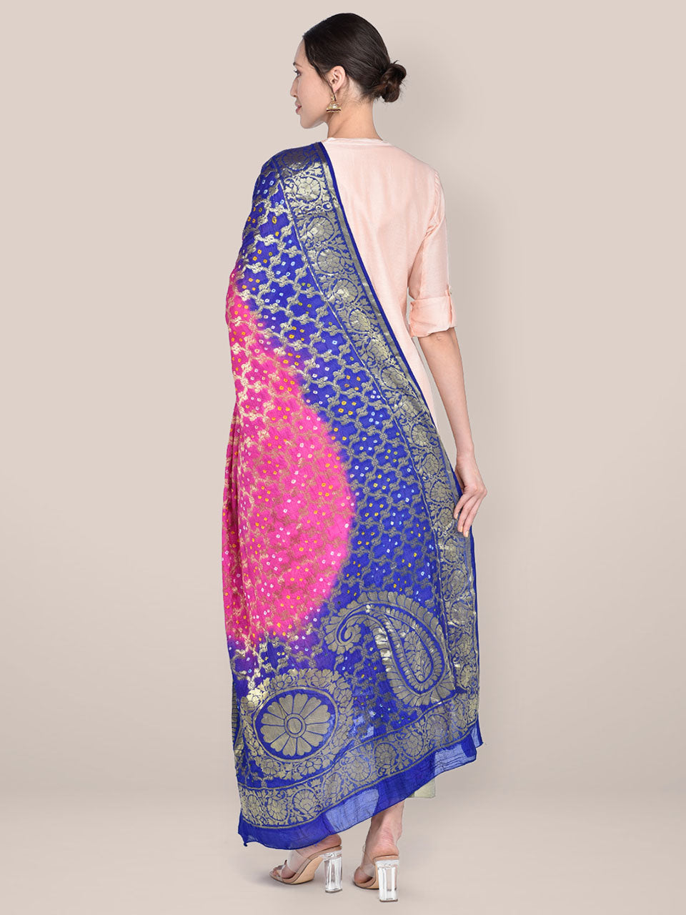 Blue & Rani Banarasi Bandhej Gharchola Silk Dupatta freeshipping - Dupatta Bazaar