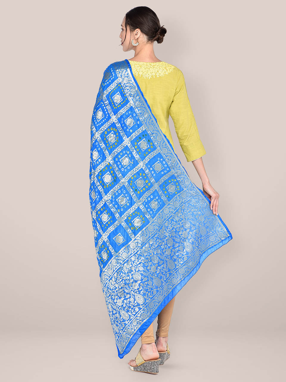 Turquoise Blue Banarasi Bandhej Gharchola Silk Dupatta freeshipping - Dupatta Bazaar