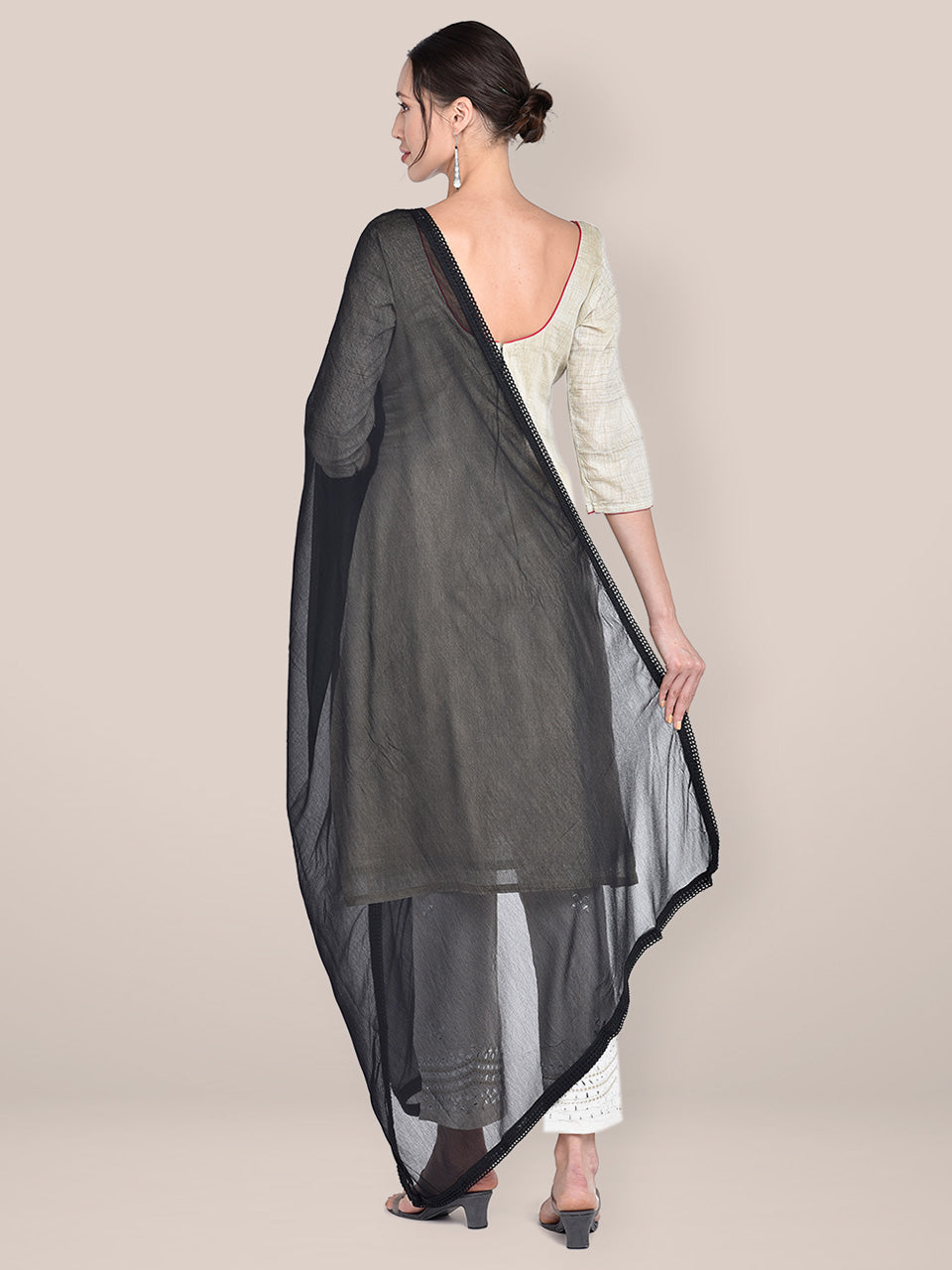 Black Pure Chiffon Dupatta with Lace freeshipping - Dupatta Bazaar