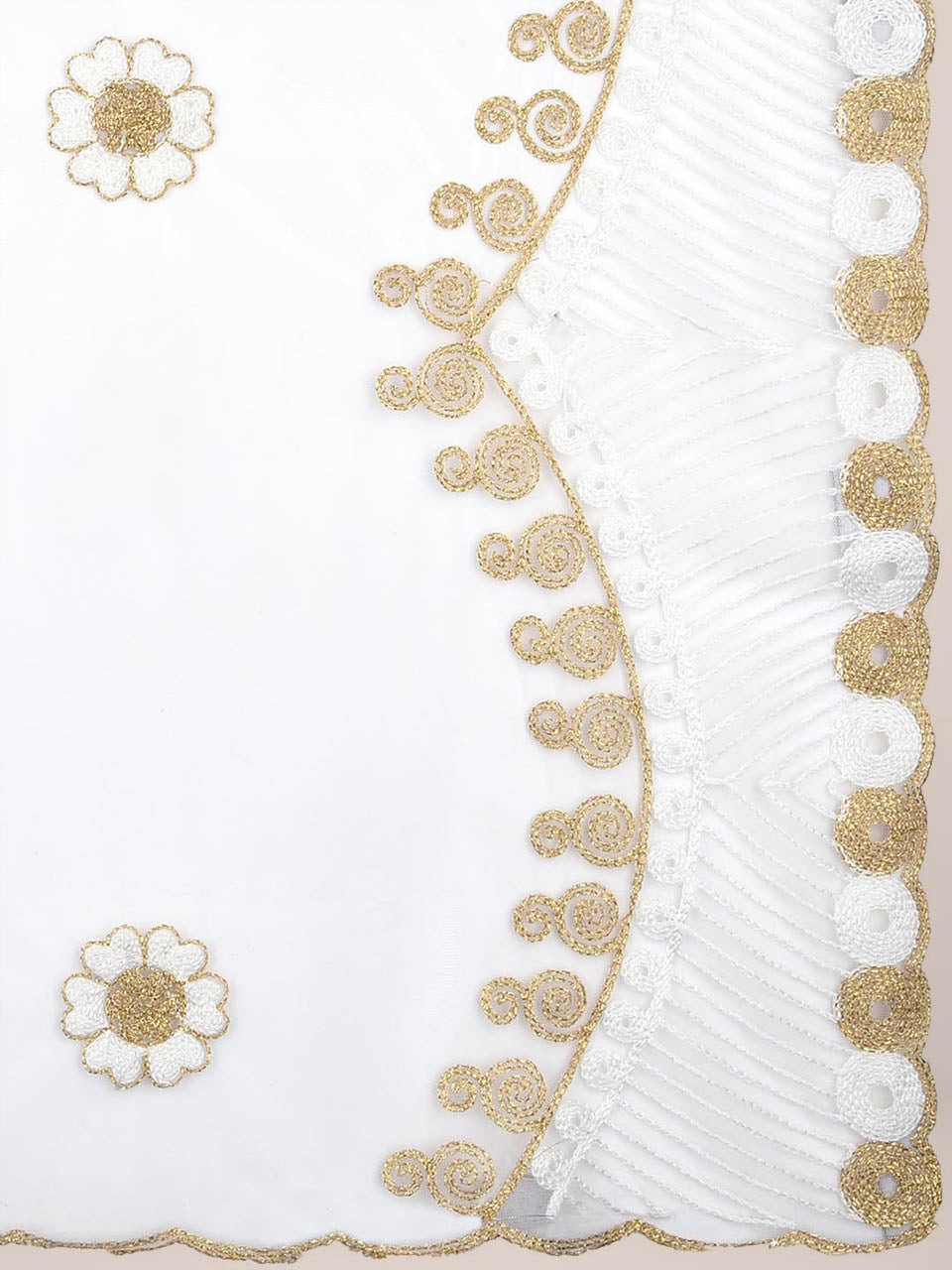 White & Gold Dupatta with Embroidery freeshipping - Dupatta Bazaar