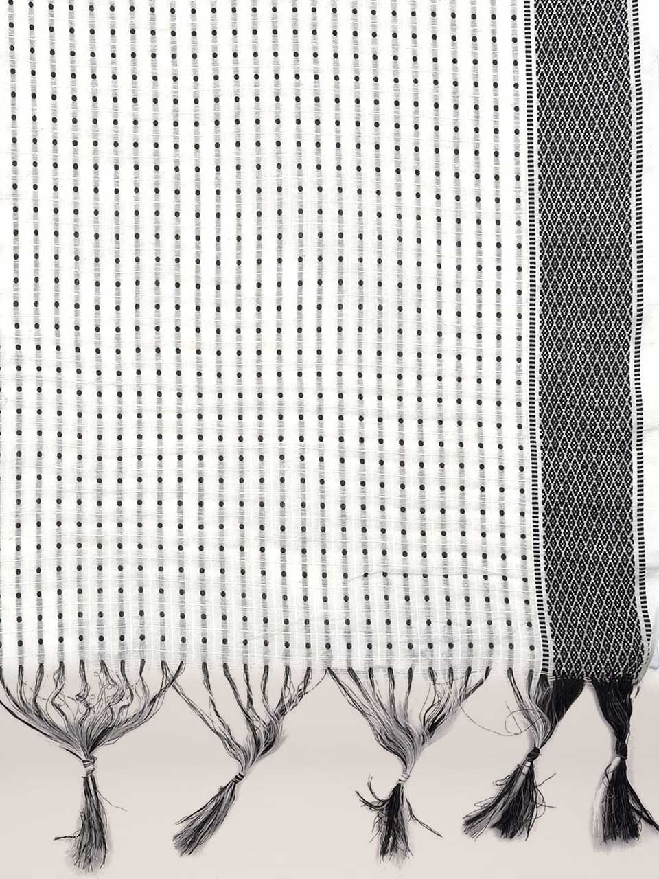 Woven White & Black Striped Cotton Chanderi Dupatta freeshipping - Dupatta Bazaar