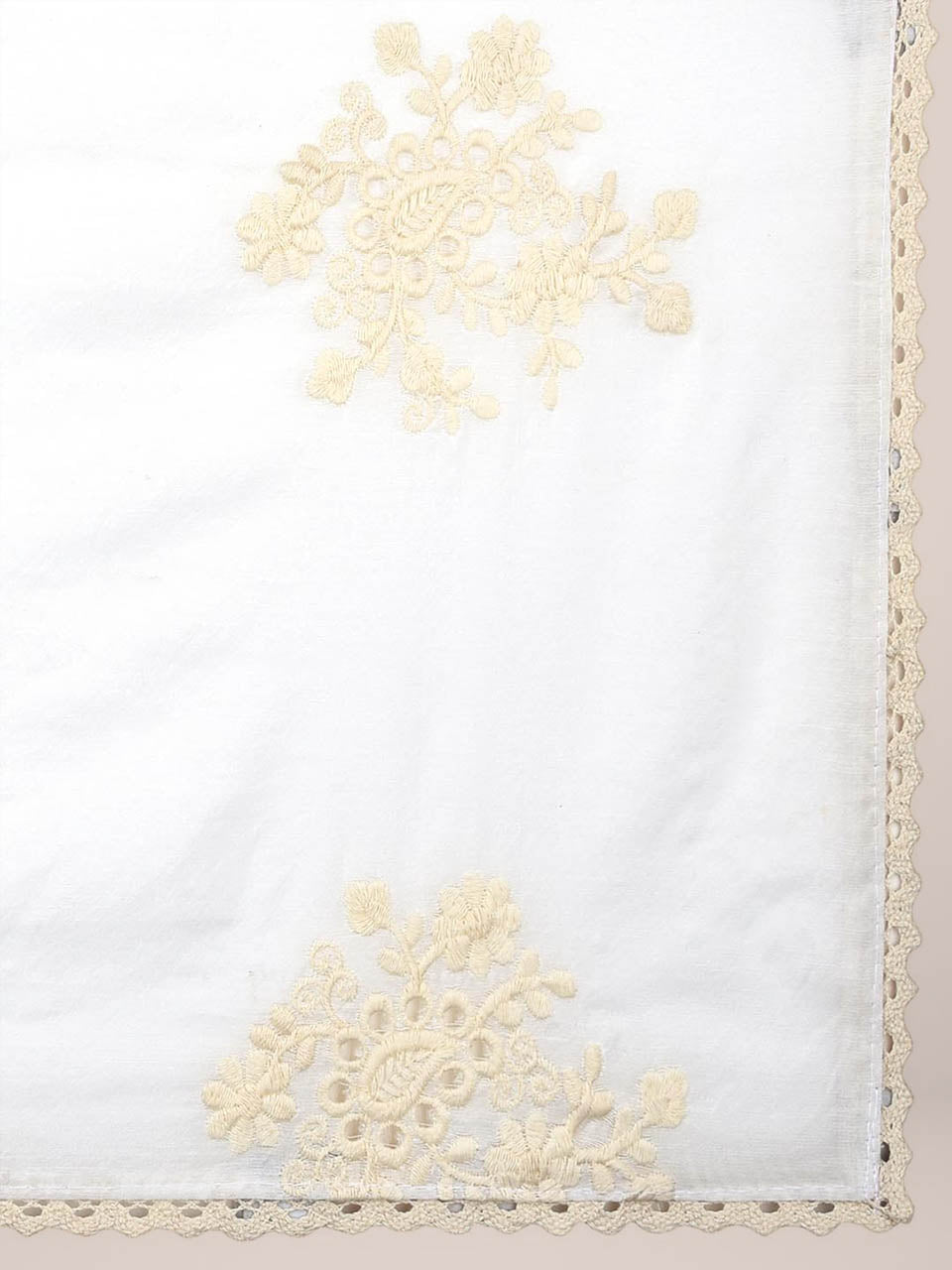 Off White Schiffili Embroidered Chanderi Silk Dupatta freeshipping - Dupatta Bazaar
