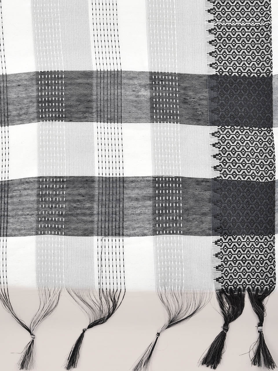 Women's Woven Off White, Black & Grey Cotton Chanderi Dupatta freeshipping - Dupatta Bazaar