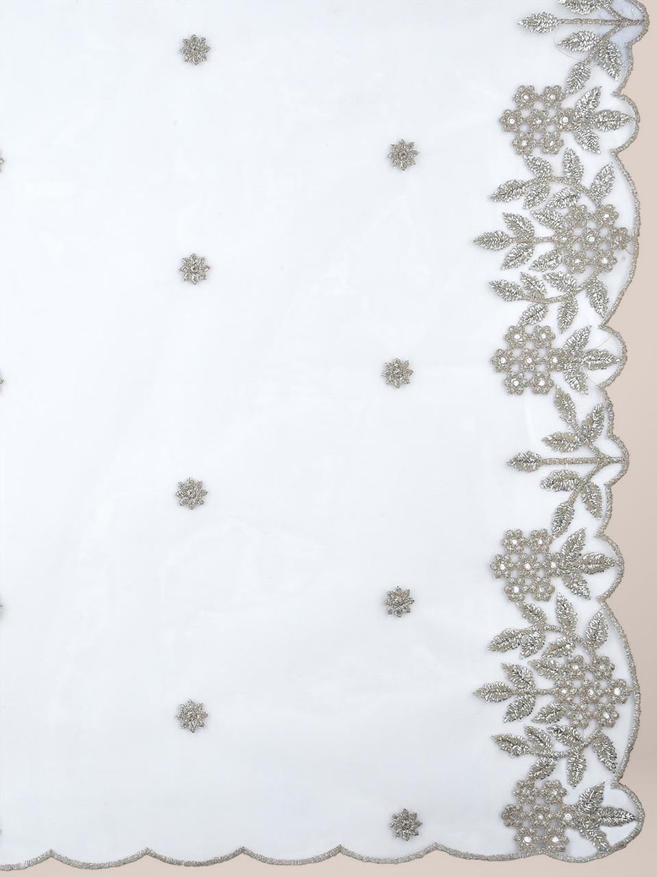 Silver Dupatta with Cutwork Embroidery freeshipping - Dupatta Bazaar