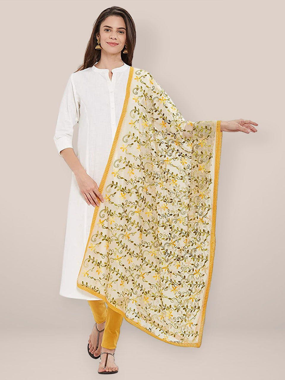 Yellow floral Embroidered Dupatta freeshipping - Dupatta Bazaar