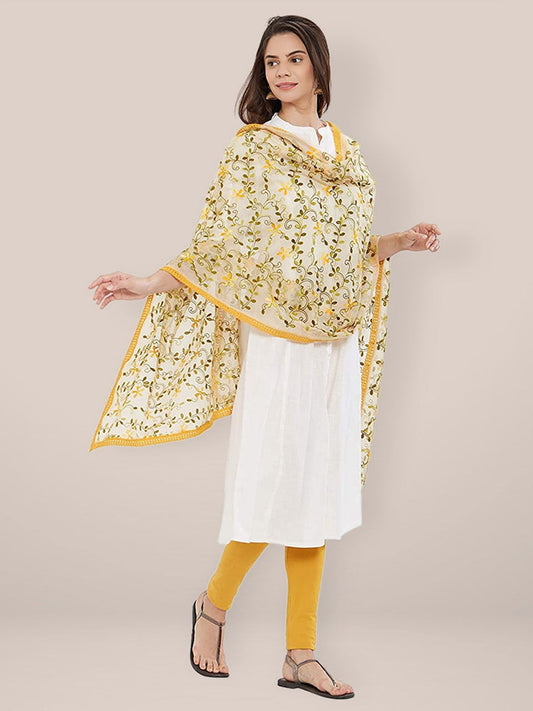 Yellow floral Embroidered Dupatta freeshipping - Dupatta Bazaar