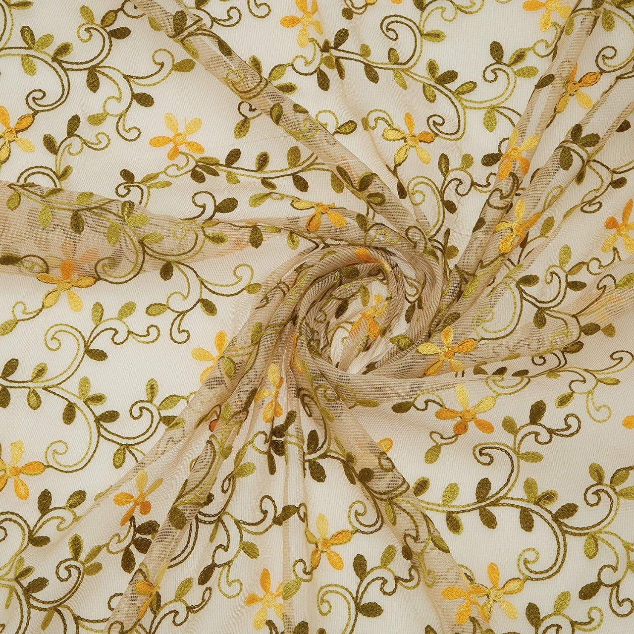 Yellow floral Embroidered Dupatta freeshipping - Dupatta Bazaar