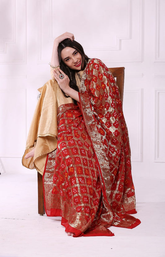 Silk Red Gharchola Bandhini Dupatta