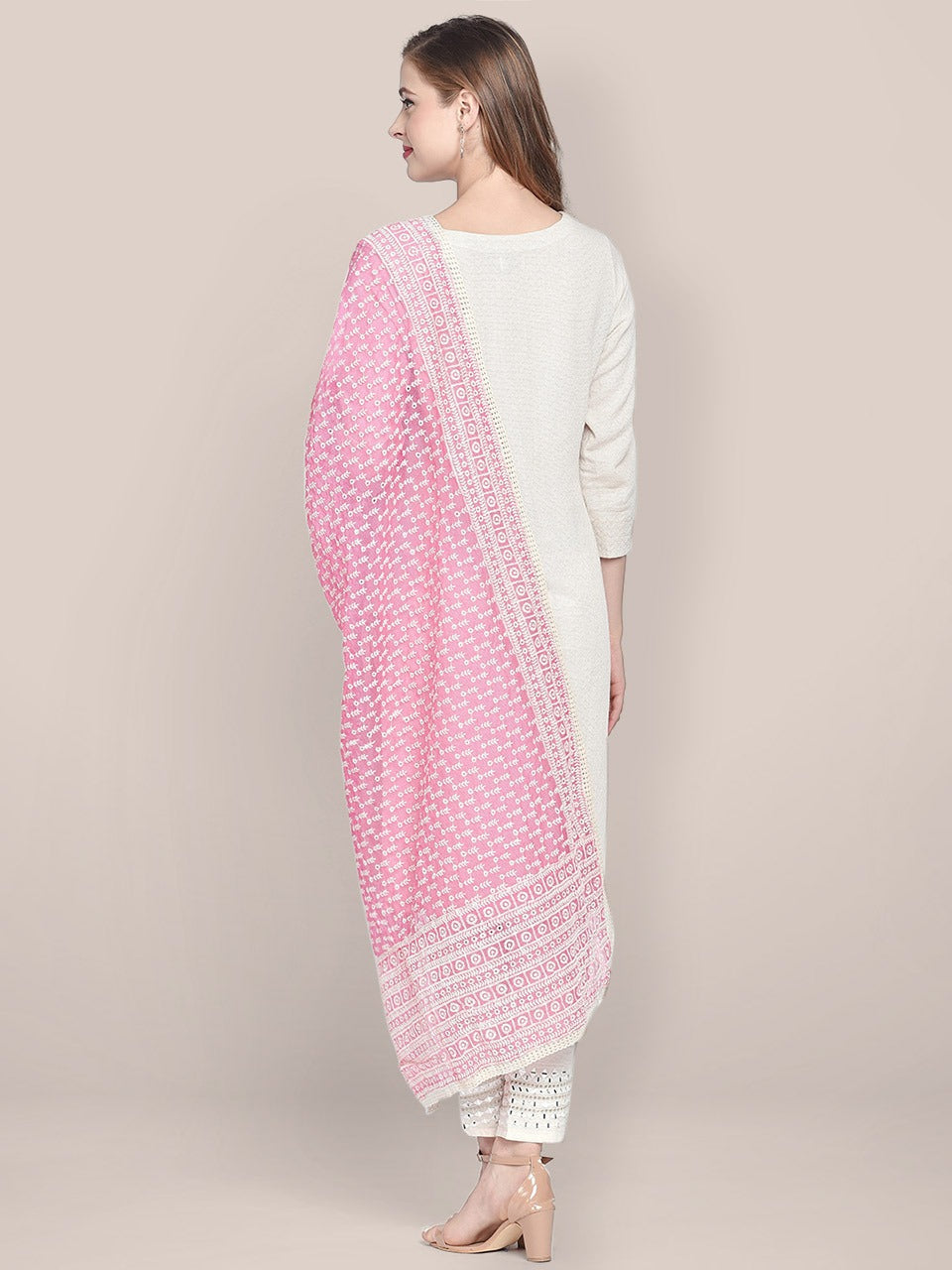 Pink Cotton Dupatta With Embroidery freeshipping - Dupatta Bazaar