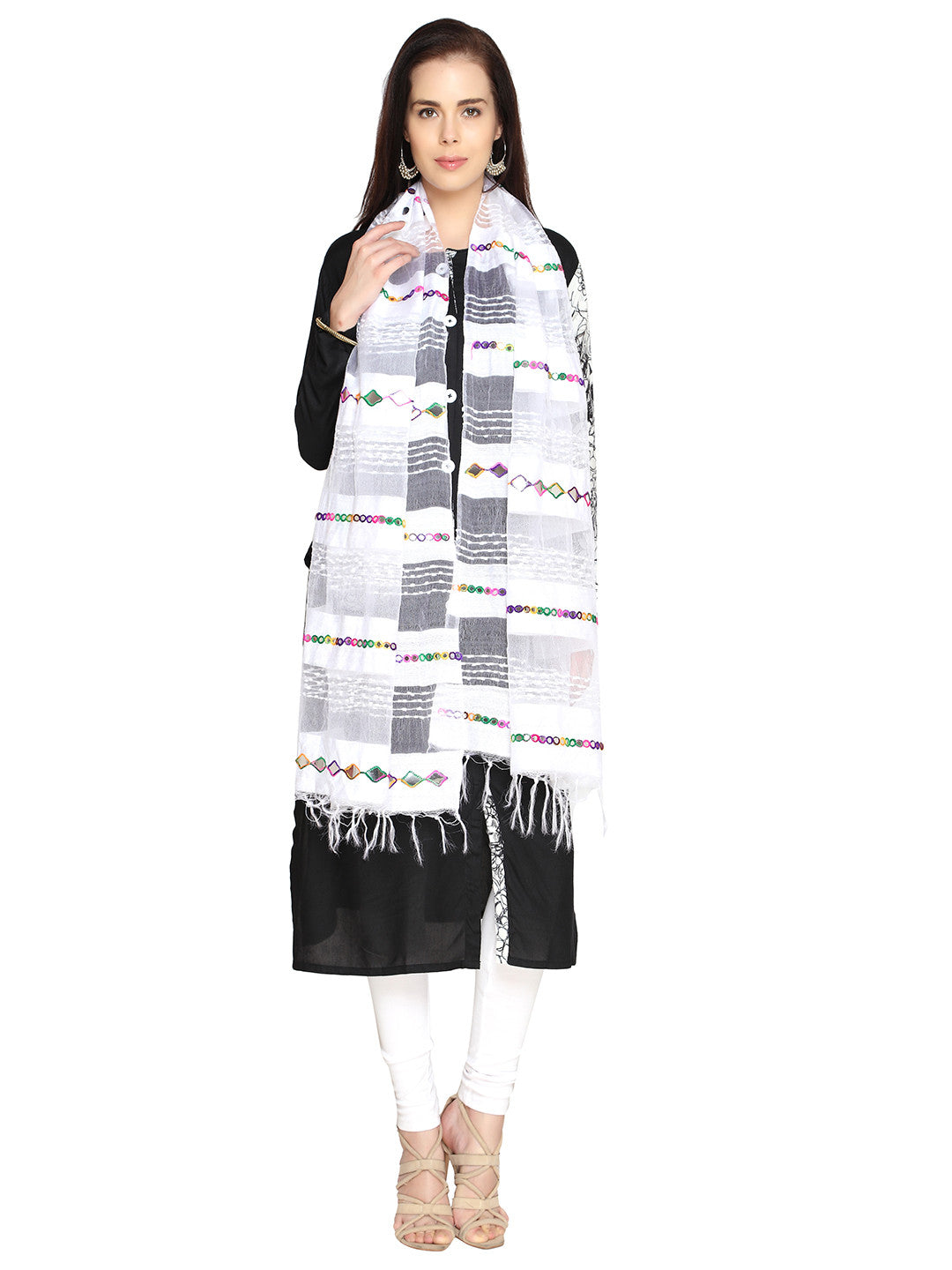 Organza Mirrorwork & Emroidered Dupatta - Dupatta Bazaar