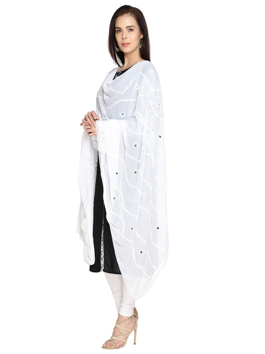White Chiffon Emroidered Dupatta - Dupatta Bazaar