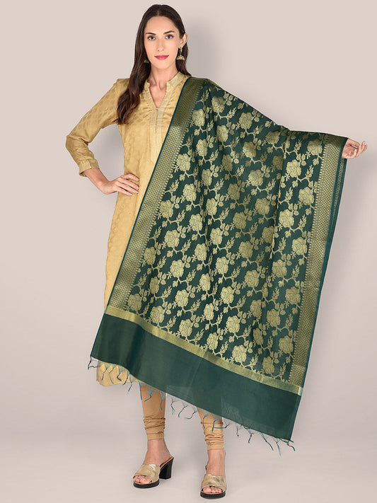 Banarasi Green Silk Dupatta with Floral Jaal freeshipping - Dupatta Bazaar