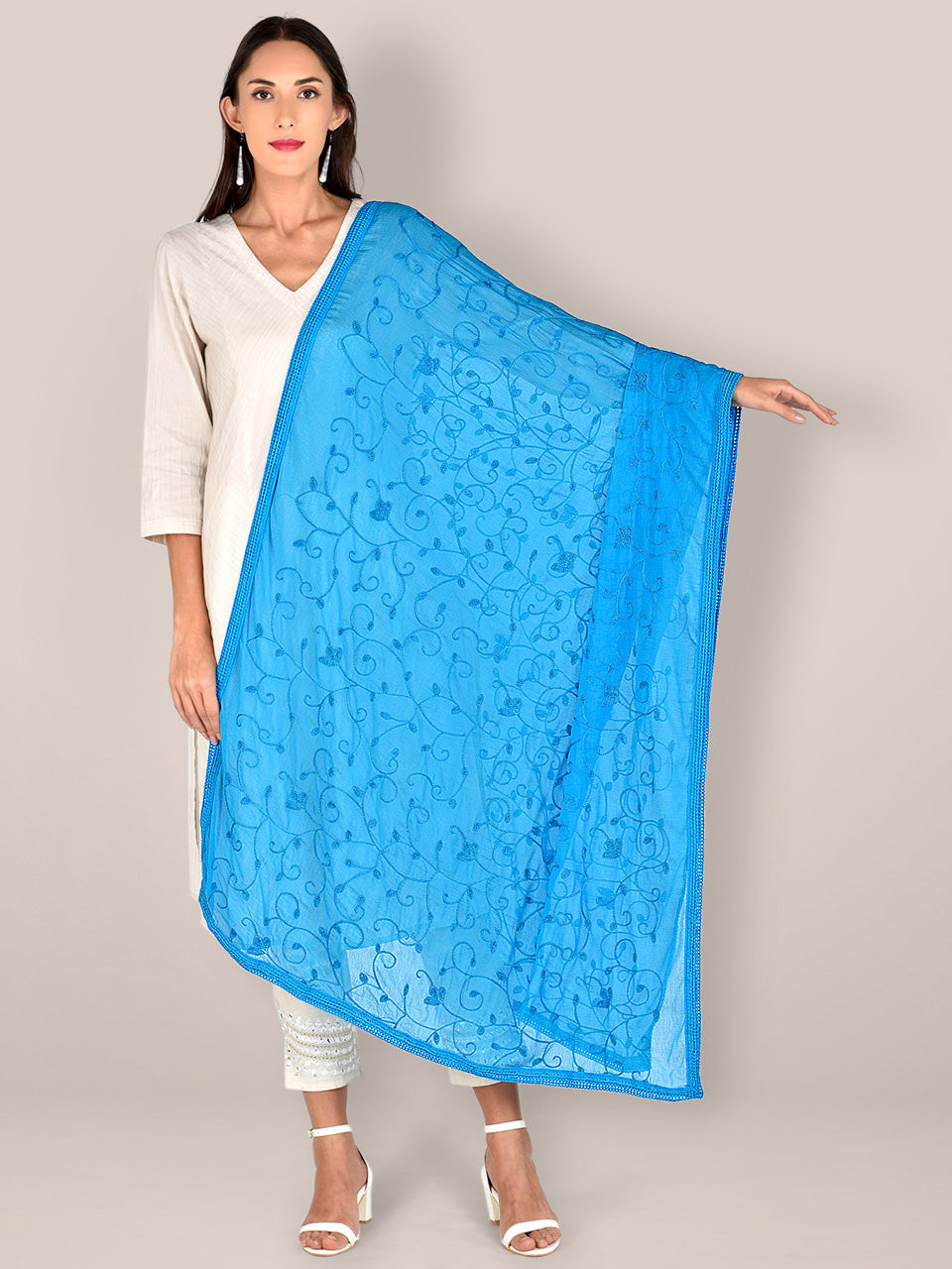 Embroidered Chiffon Dupatta freeshipping - Dupatta Bazaar