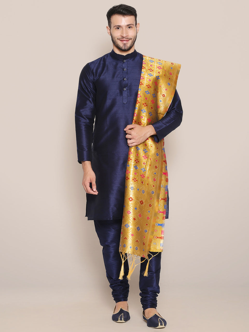 Men's Gold Banarasi Silk Dupatta. freeshipping - Dupatta Bazaar