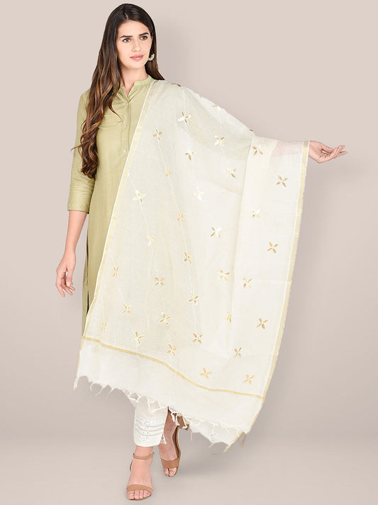 Cream Cotton Dupatta with Gotta Patti Work freeshipping - Dupatta Bazaar