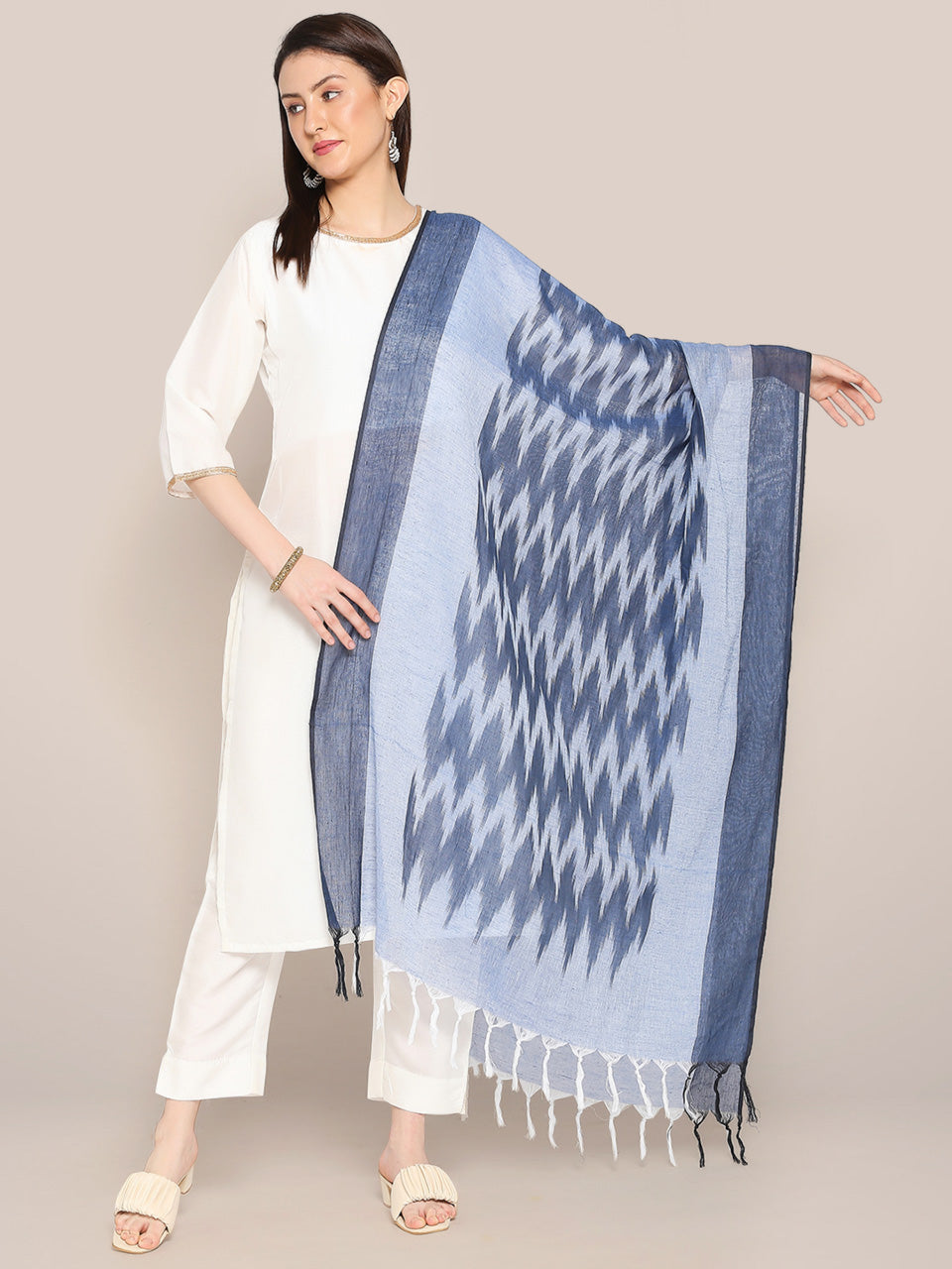 Navy Blue Ikat Pure Cotton Dupatta freeshipping - Dupatta Bazaar
