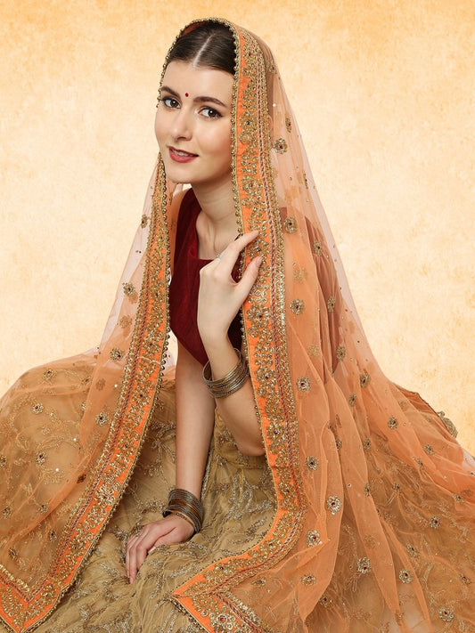 Peach Bridal & Wedding Wear Net Dupatta