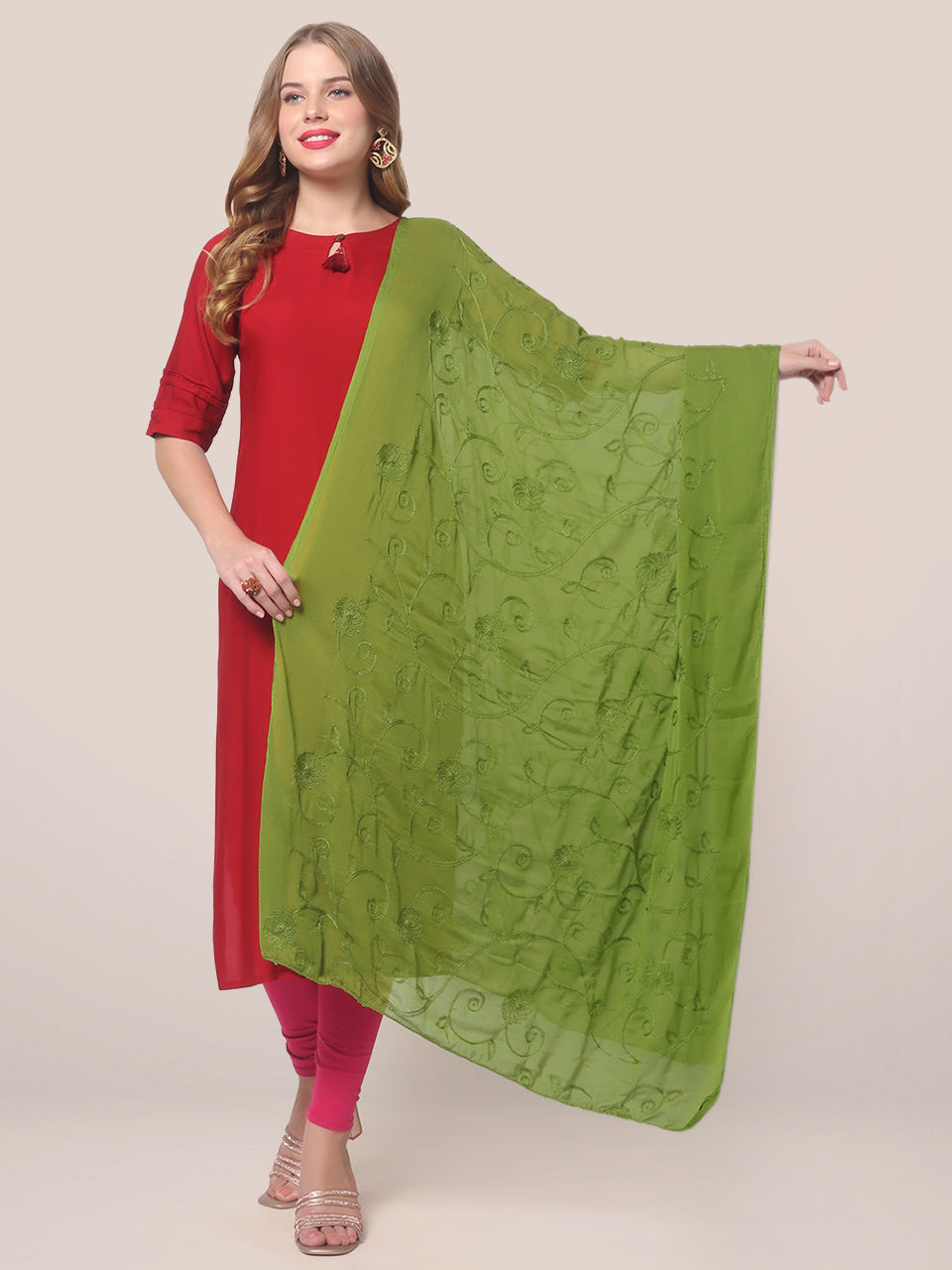 Floral Embroidered Chiffon Dupatta freeshipping - Dupatta Bazaar
