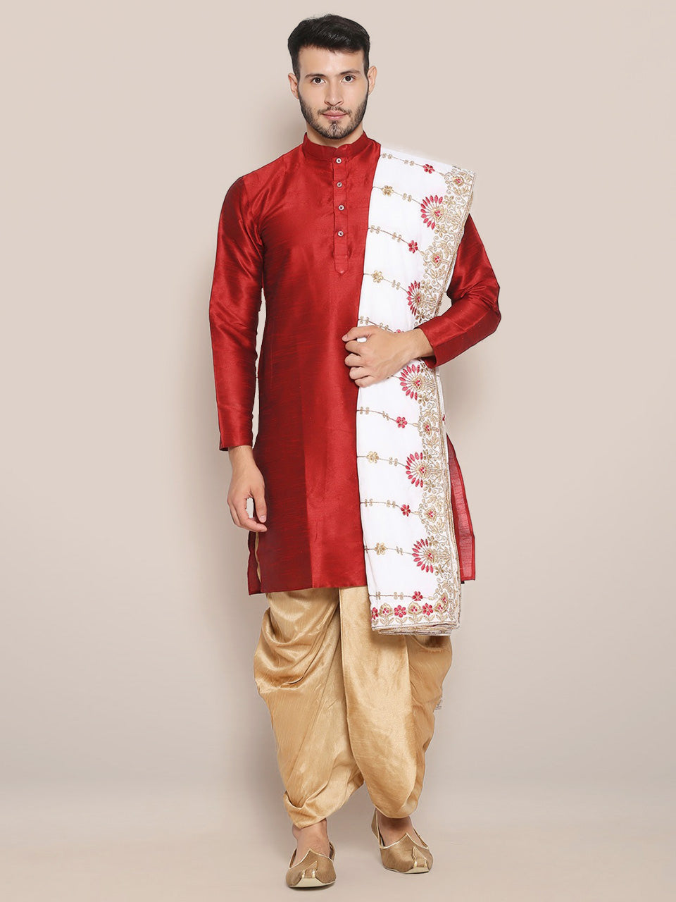 Men's White Embroidered Velvet Dupatta freeshipping - Dupatta Bazaar