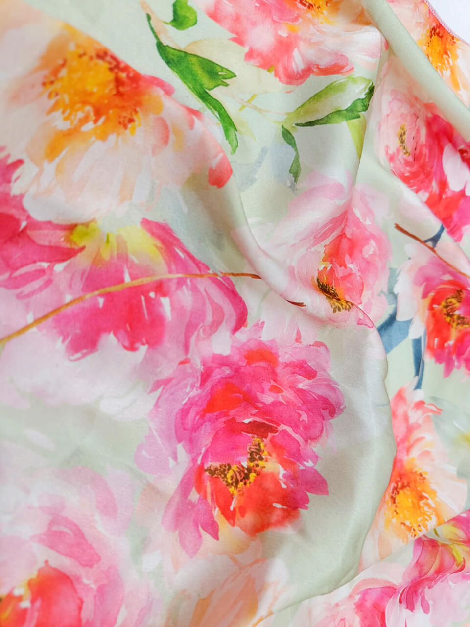 Pink & Multicolor Printed Satin Scarf