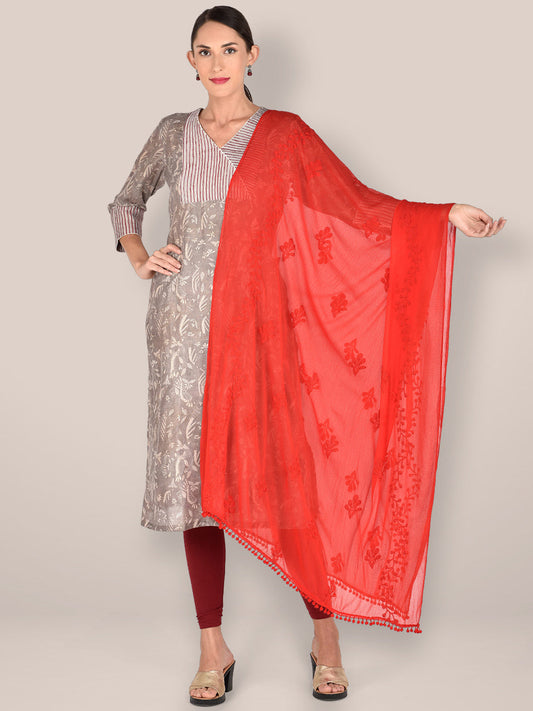 Red Embroidered Chiffon Dupatta. freeshipping - Dupatta Bazaar