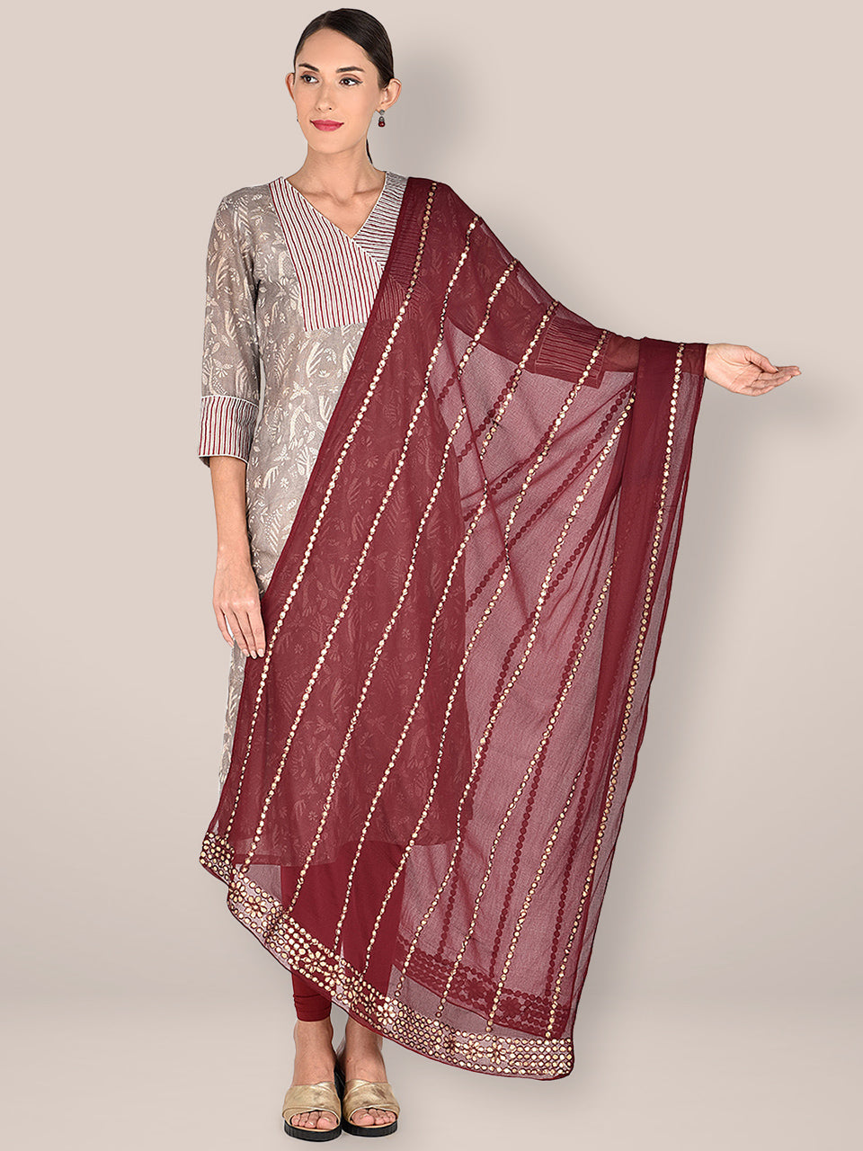 Maroon Chiffon Dupatta with Gotta Patti Work. freeshipping - Dupatta Bazaar