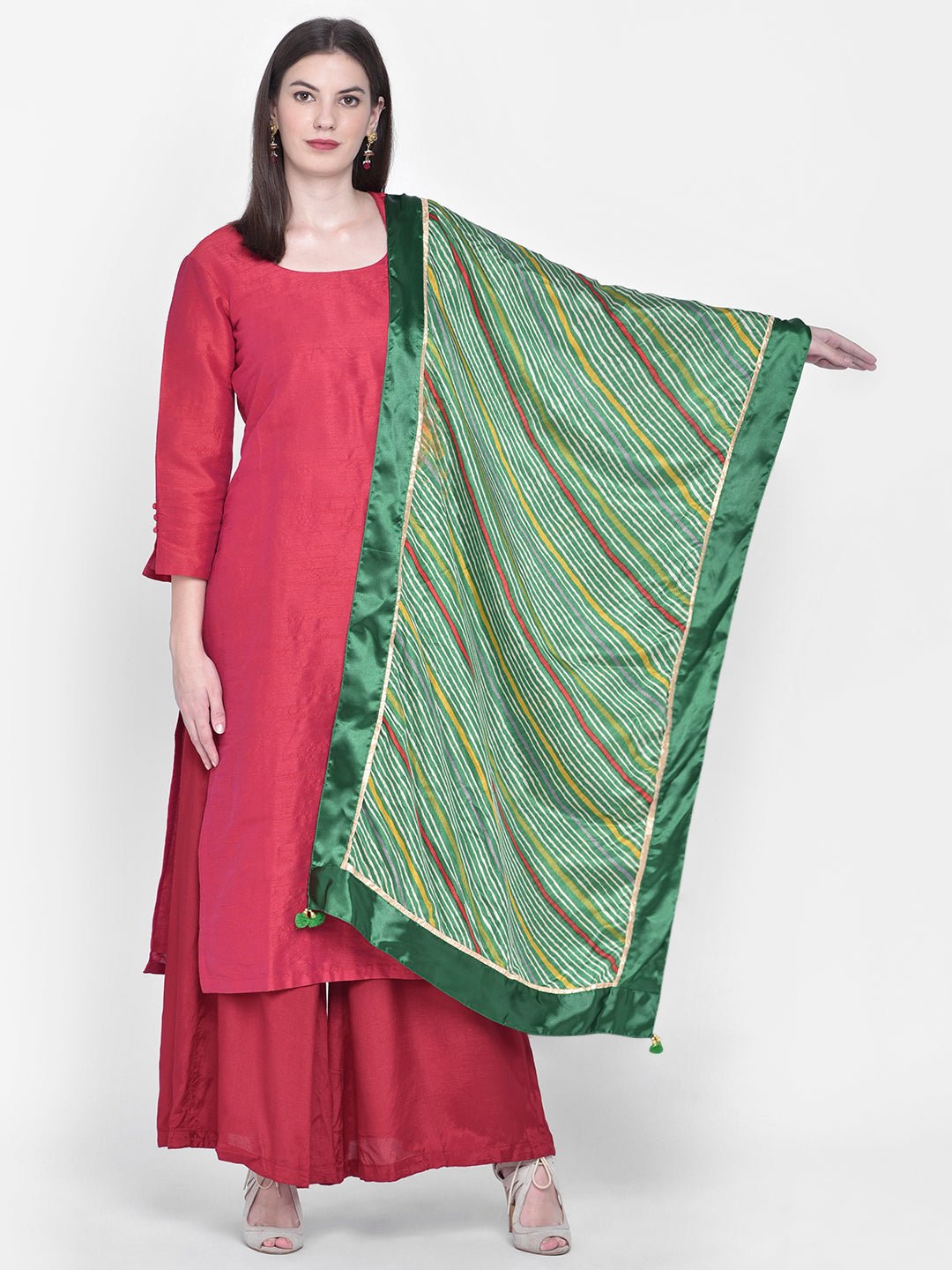 Dupatta Bazaar Woman's Lehariya Green Crepe Dupatta. - Dupatta Bazaar