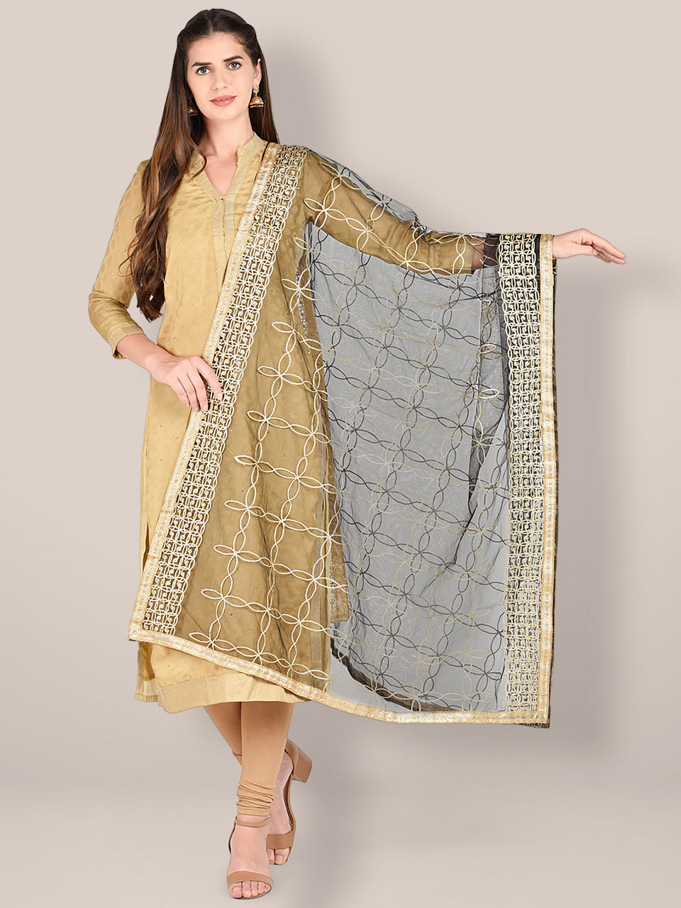 Black Net Dupatta with Gotta Patti Work. freeshipping - Dupatta Bazaar