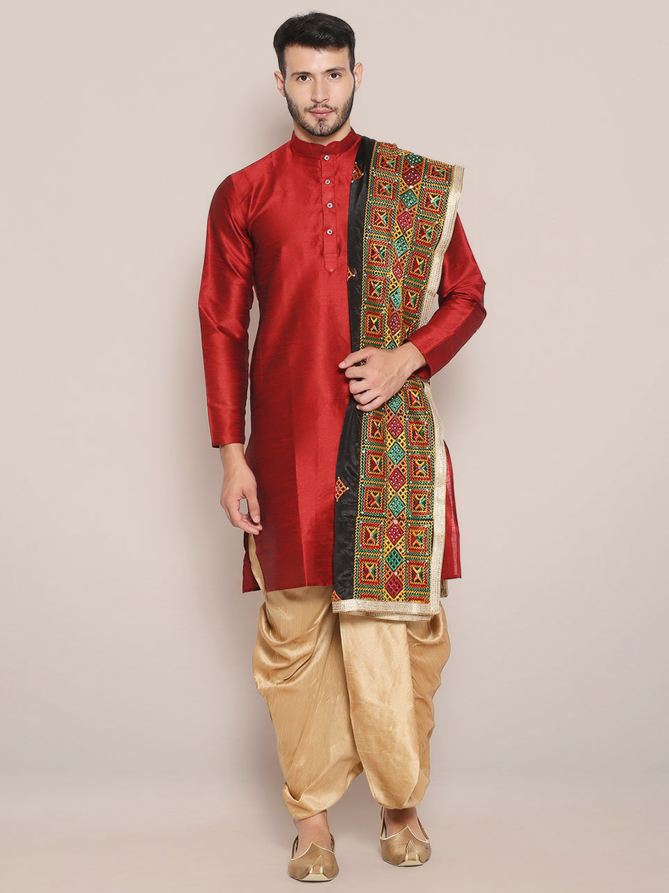 Men's Black & Gold Phulkari Dupatta freeshipping - Dupatta Bazaar