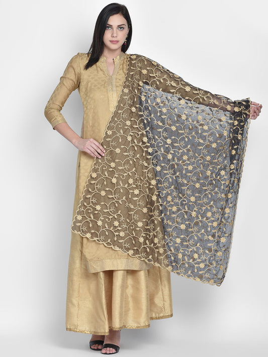 Dupatta Bazaar Woman's Black Embroidered Net Dupatta - Dupatta Bazaar