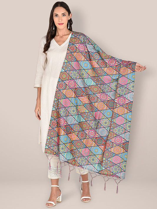 Floral Printed Multicoloured Art Silk Dupatta freeshipping - Dupatta Bazaar