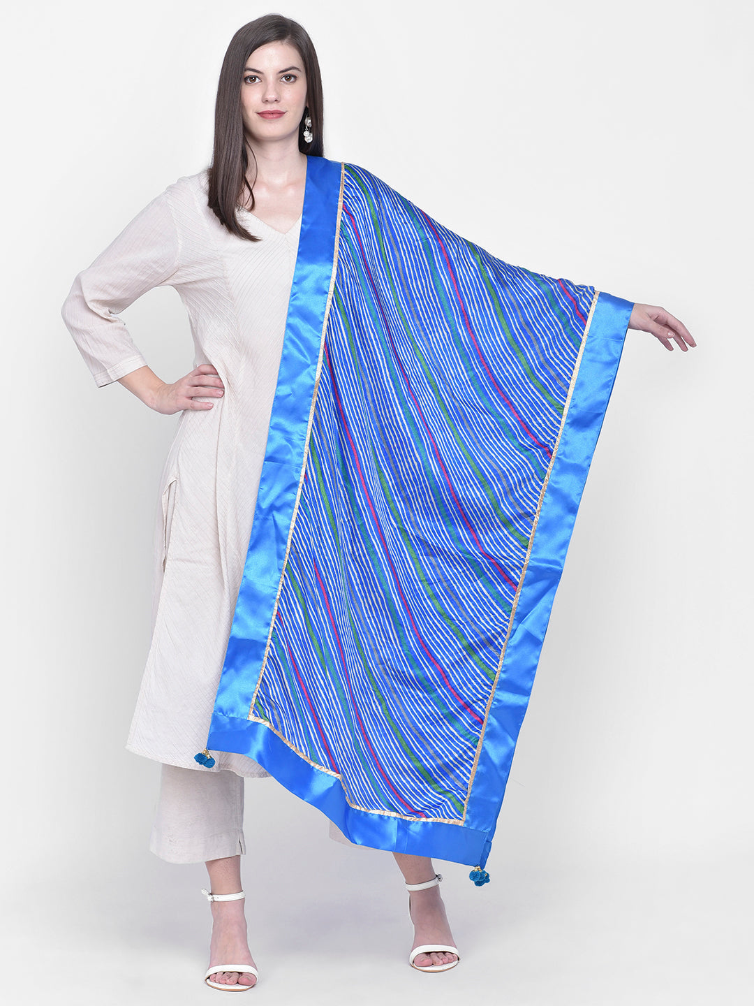 Dupatta Bazaar Woman's Lehariya Blue Crepe Dupatta. - Dupatta Bazaar