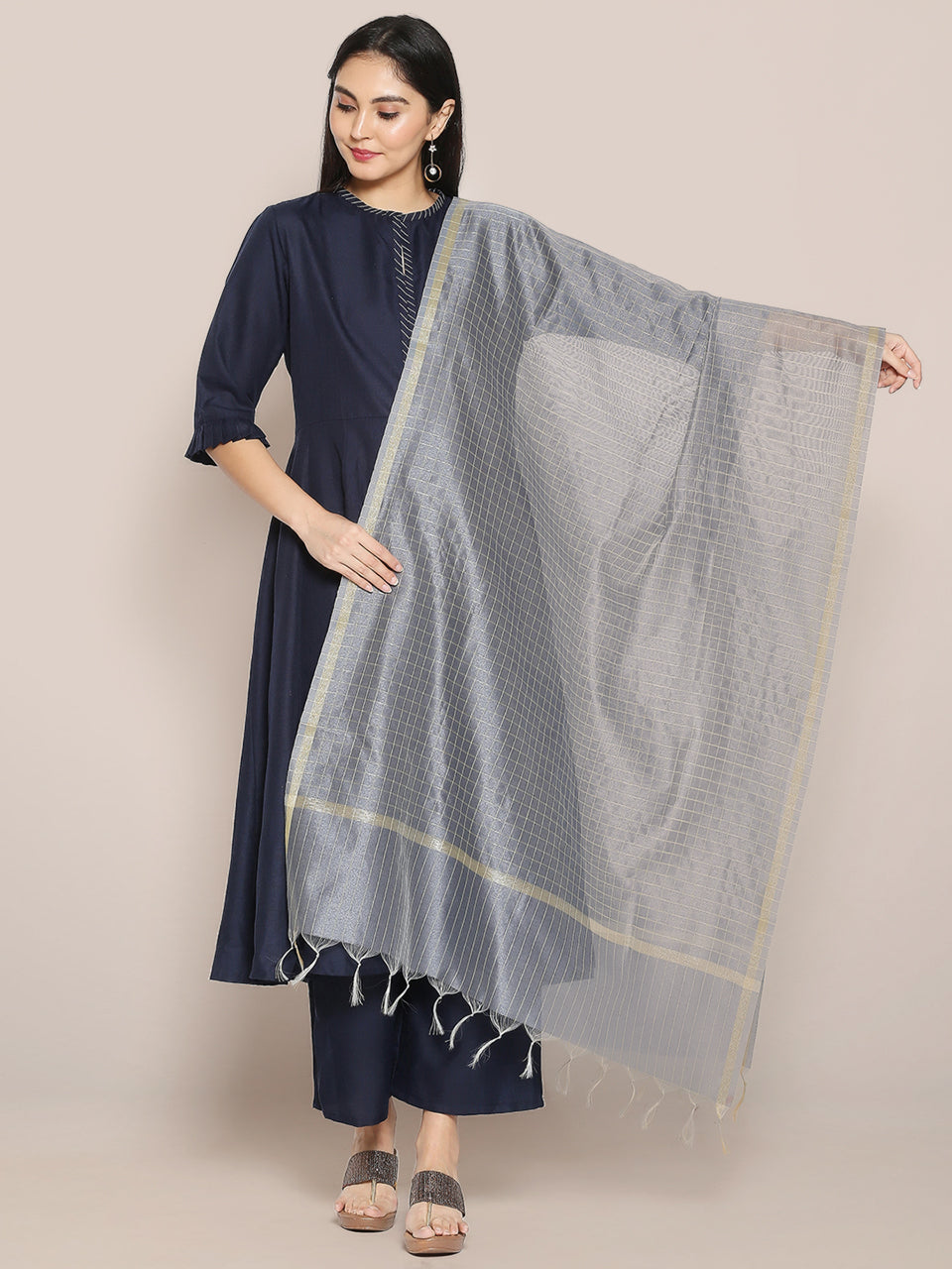 Checkered Cotton Silk Dupatta freeshipping - Dupatta Bazaar