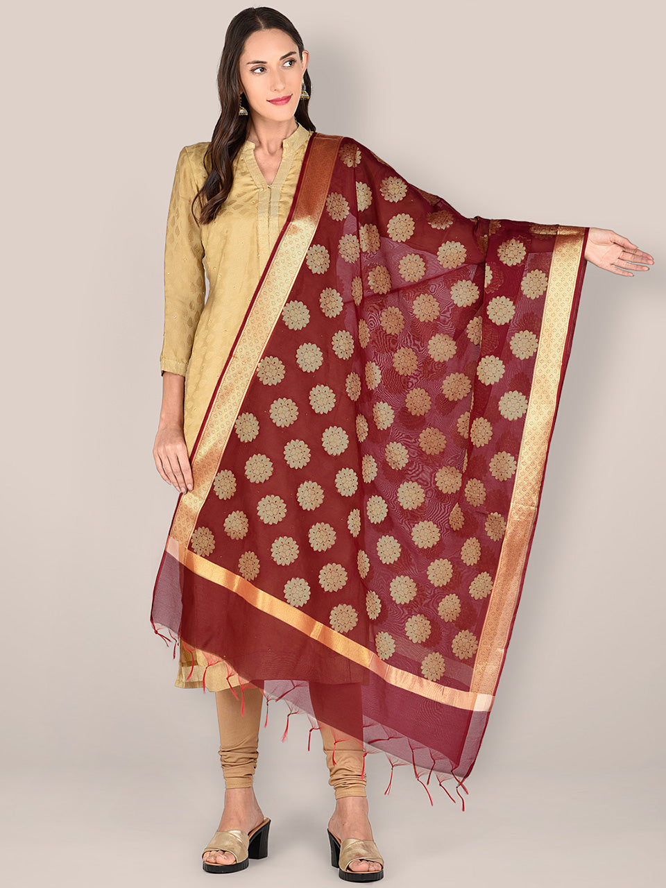 Maroon Banarasi Silk Dupatta. freeshipping - Dupatta Bazaar