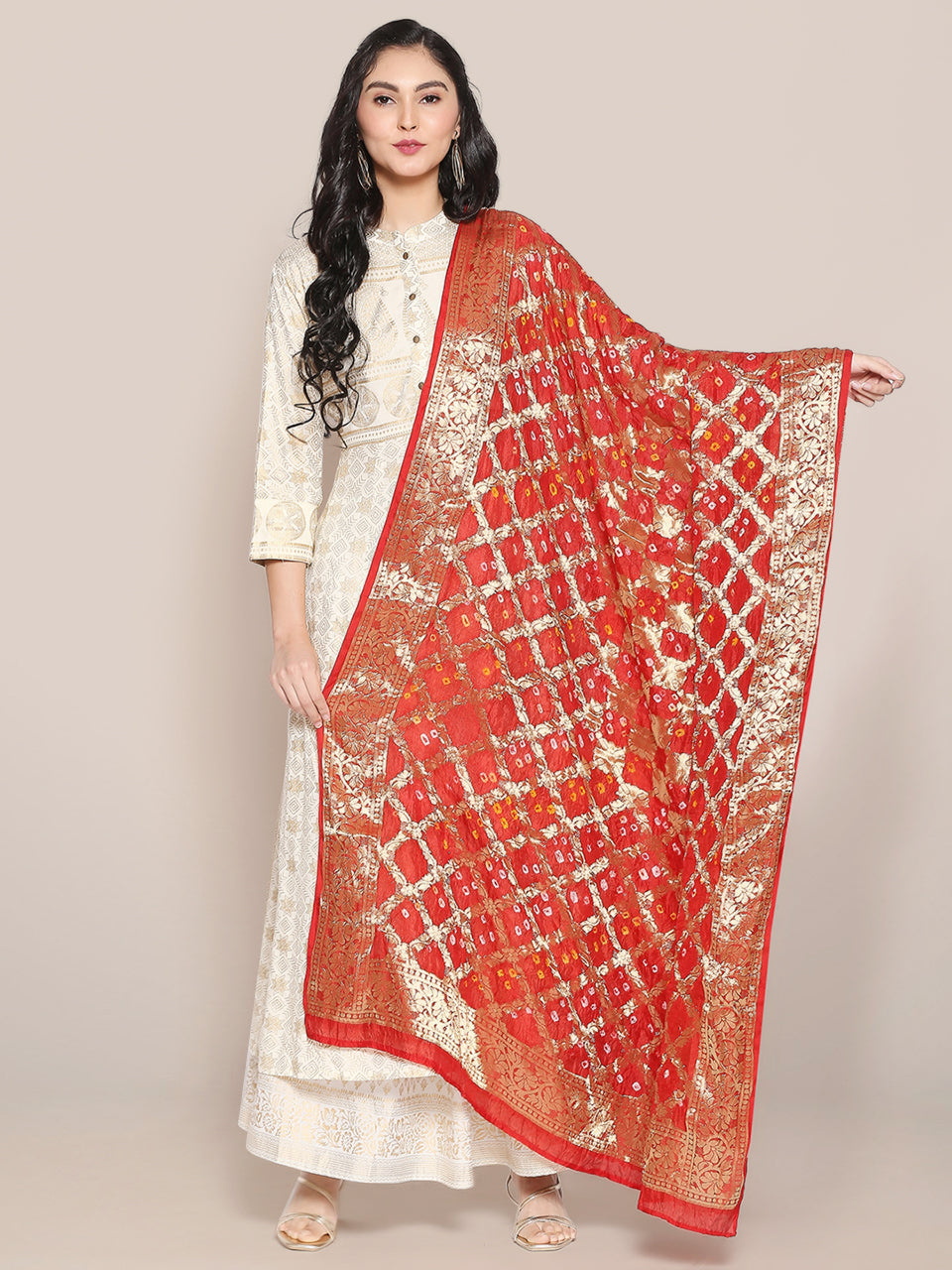 Silk Red Gharchola Bandhini Dupatta freeshipping - Dupatta Bazaar