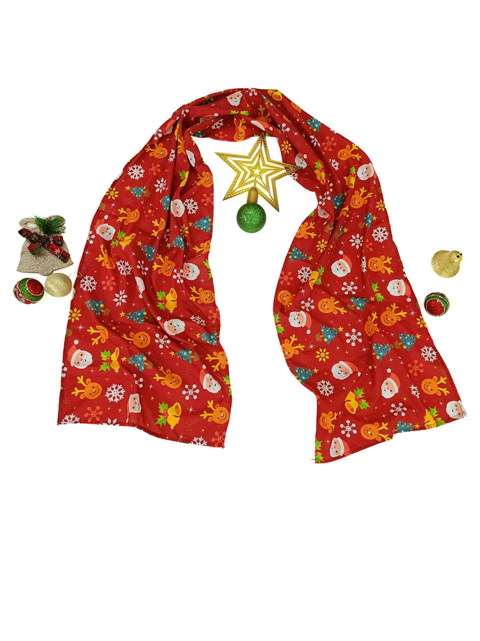 Printed Red Silk Blend Scarf/ Stole