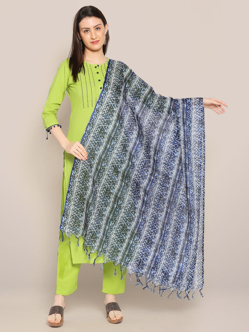 Digital Printed Indigo Blue Kota Doria Dupatta freeshipping - Dupatta Bazaar