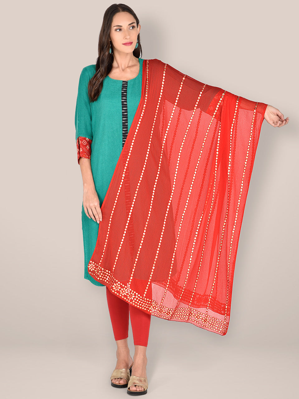 Red Chiffon Dupatta with Gotta Patti Work. freeshipping - Dupatta Bazaar