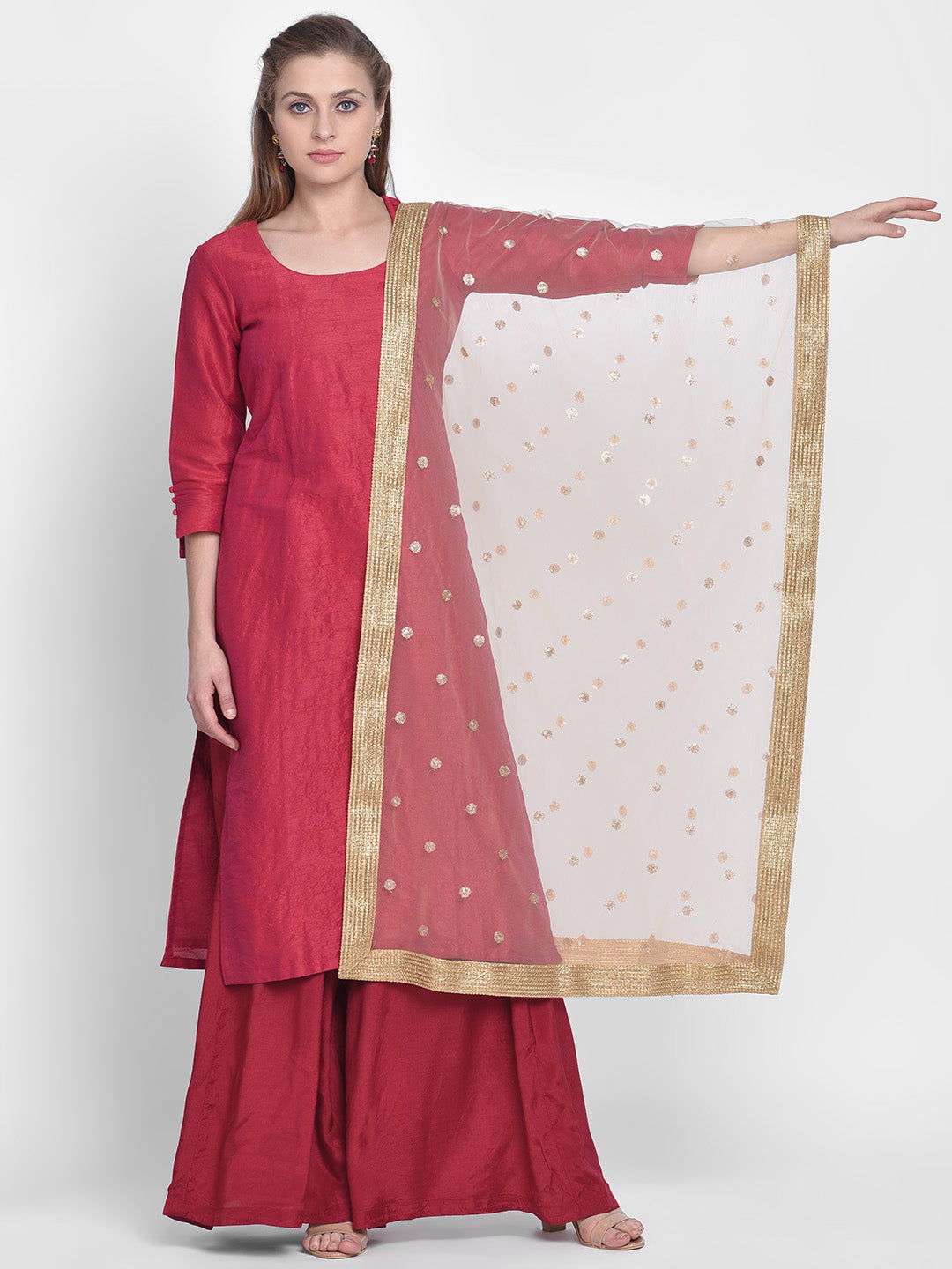 Dupatta Bazaar Woman's Gold Net Dupatta with Embroidered Motifs. - Dupatta Bazaar