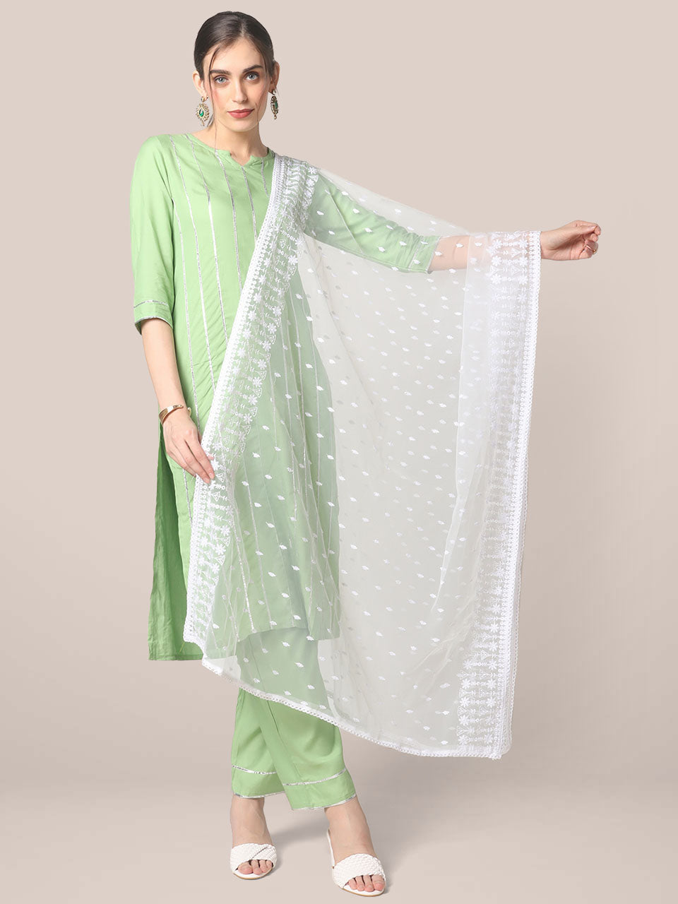 White Net Dupatta with Embroidery freeshipping - Dupatta Bazaar