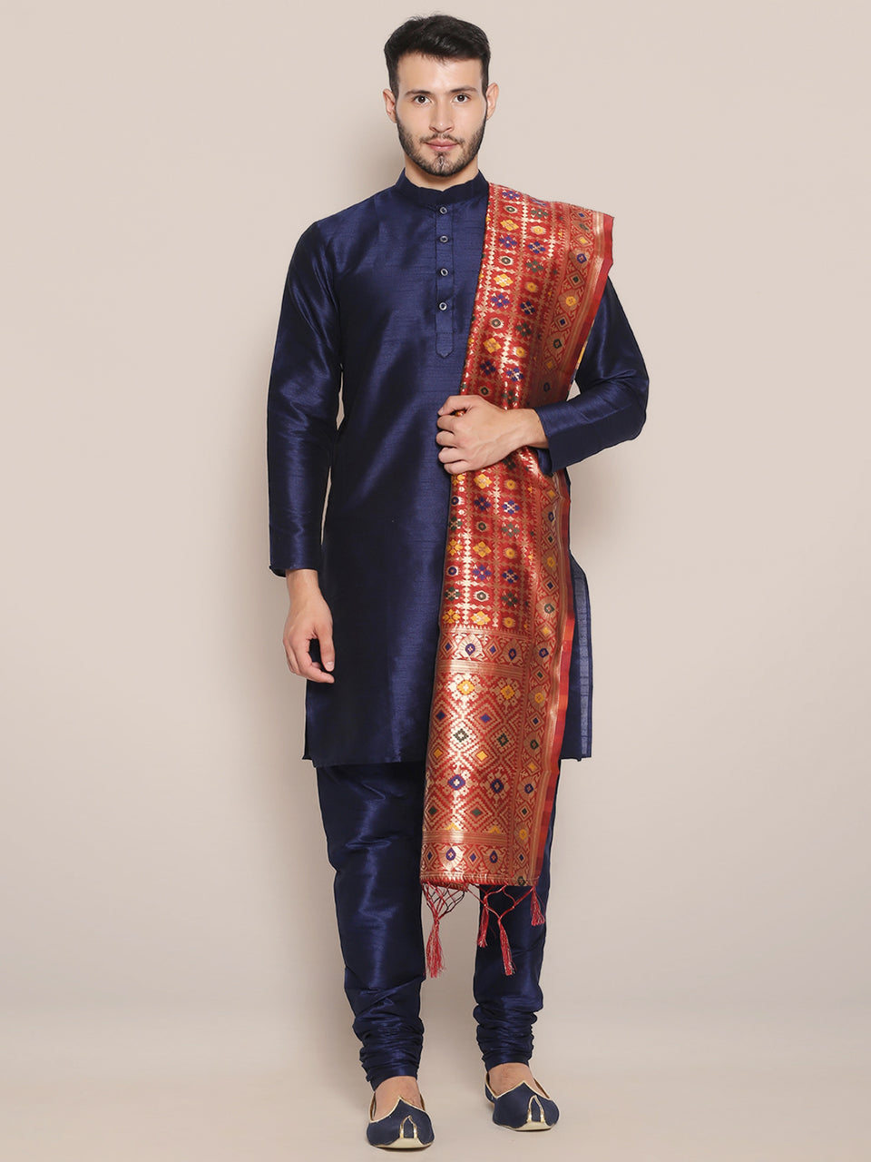 Men's Red Banarasi Silk Dupatta. freeshipping - Dupatta Bazaar
