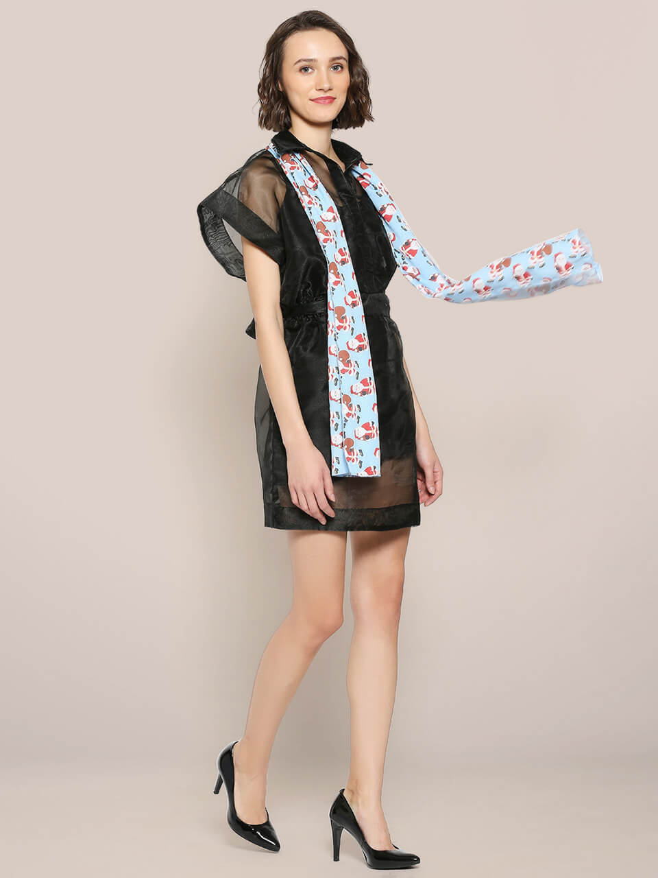 Printed Light Blue Silk Blend  Scarf/ Stole 