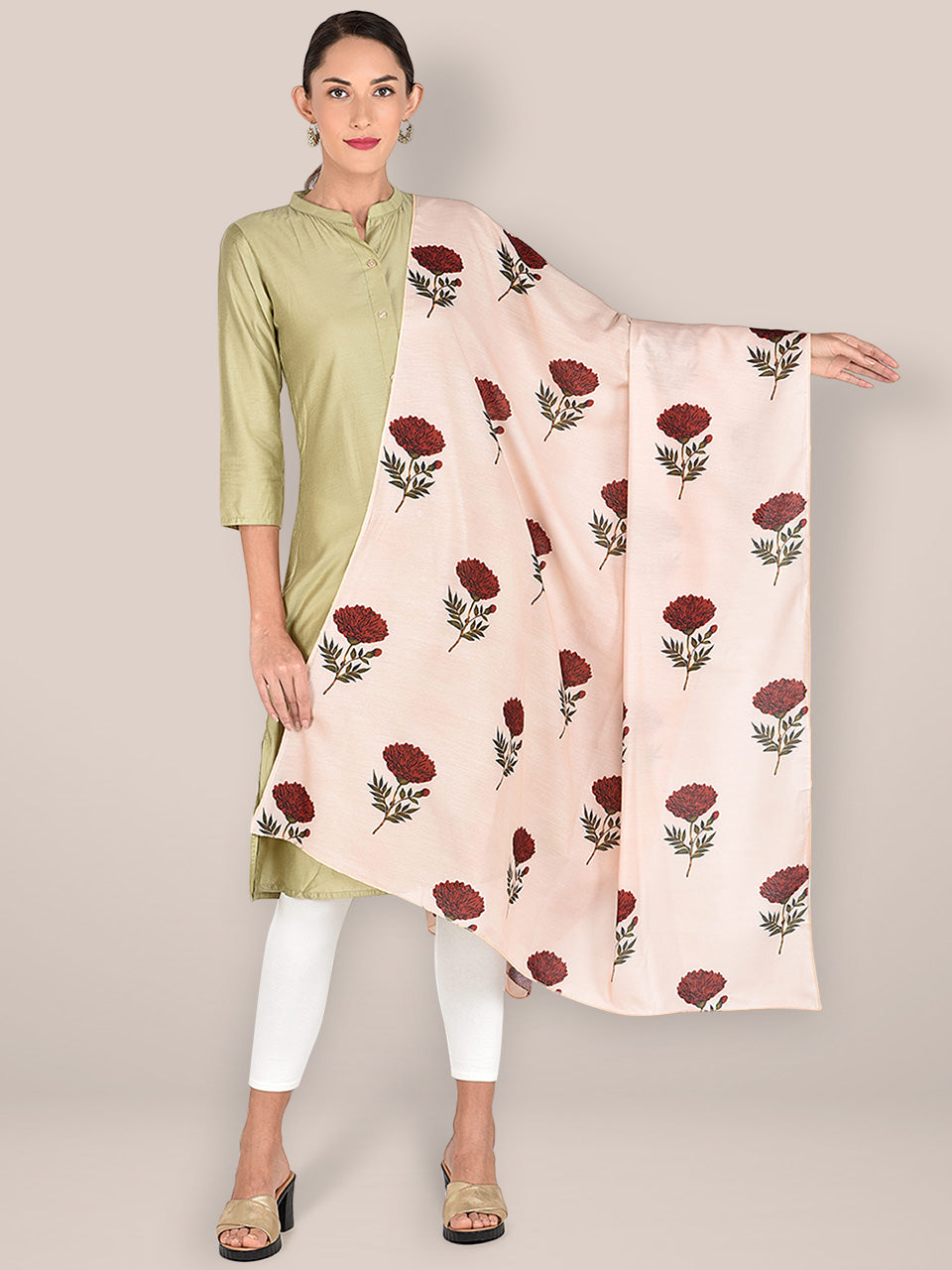 Printed Cream & Multicoloured Silk Dupatta freeshipping - Dupatta Bazaar