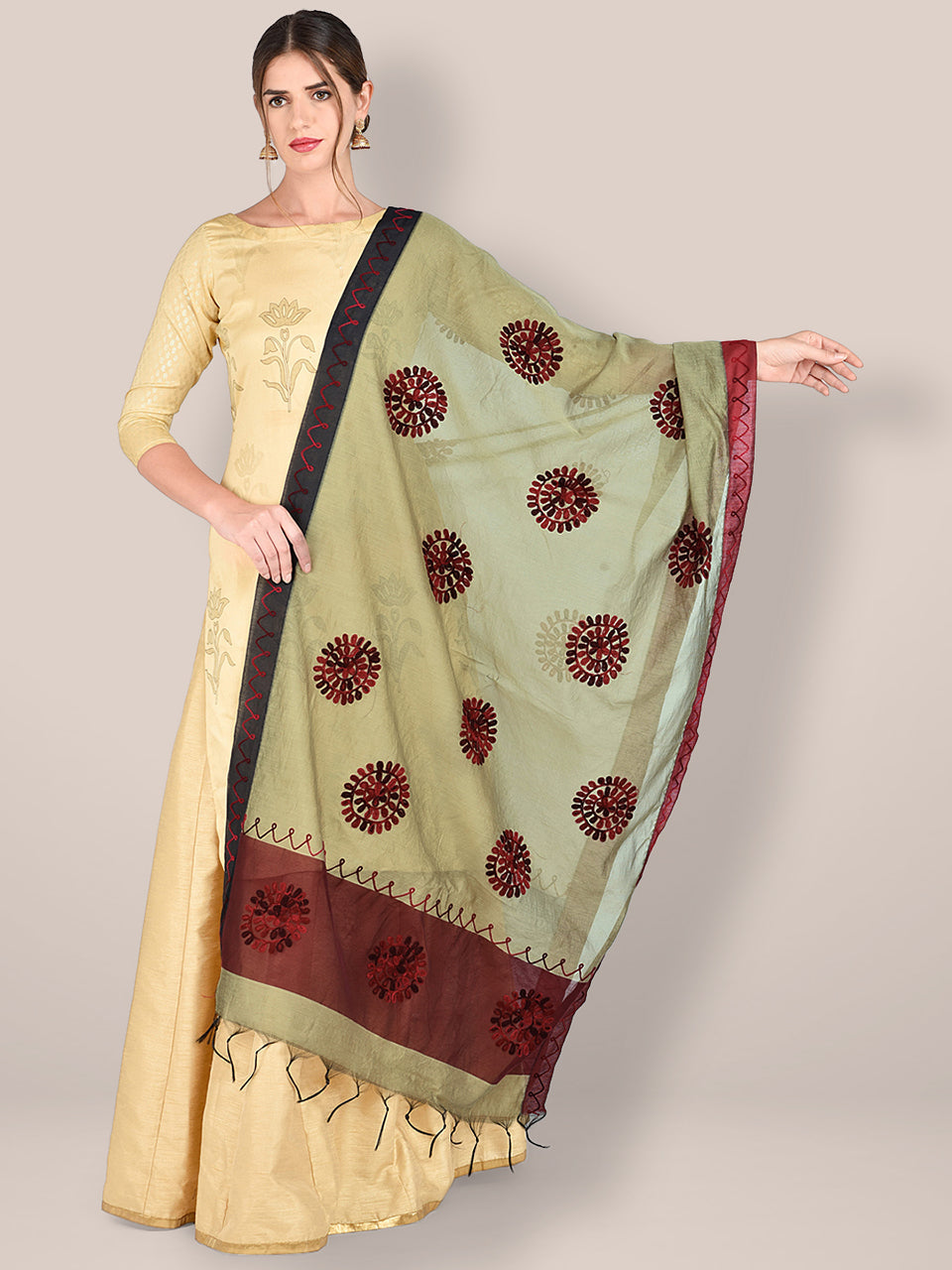 Embroidered Chanderi Silk Dupatta freeshipping - Dupatta Bazaar