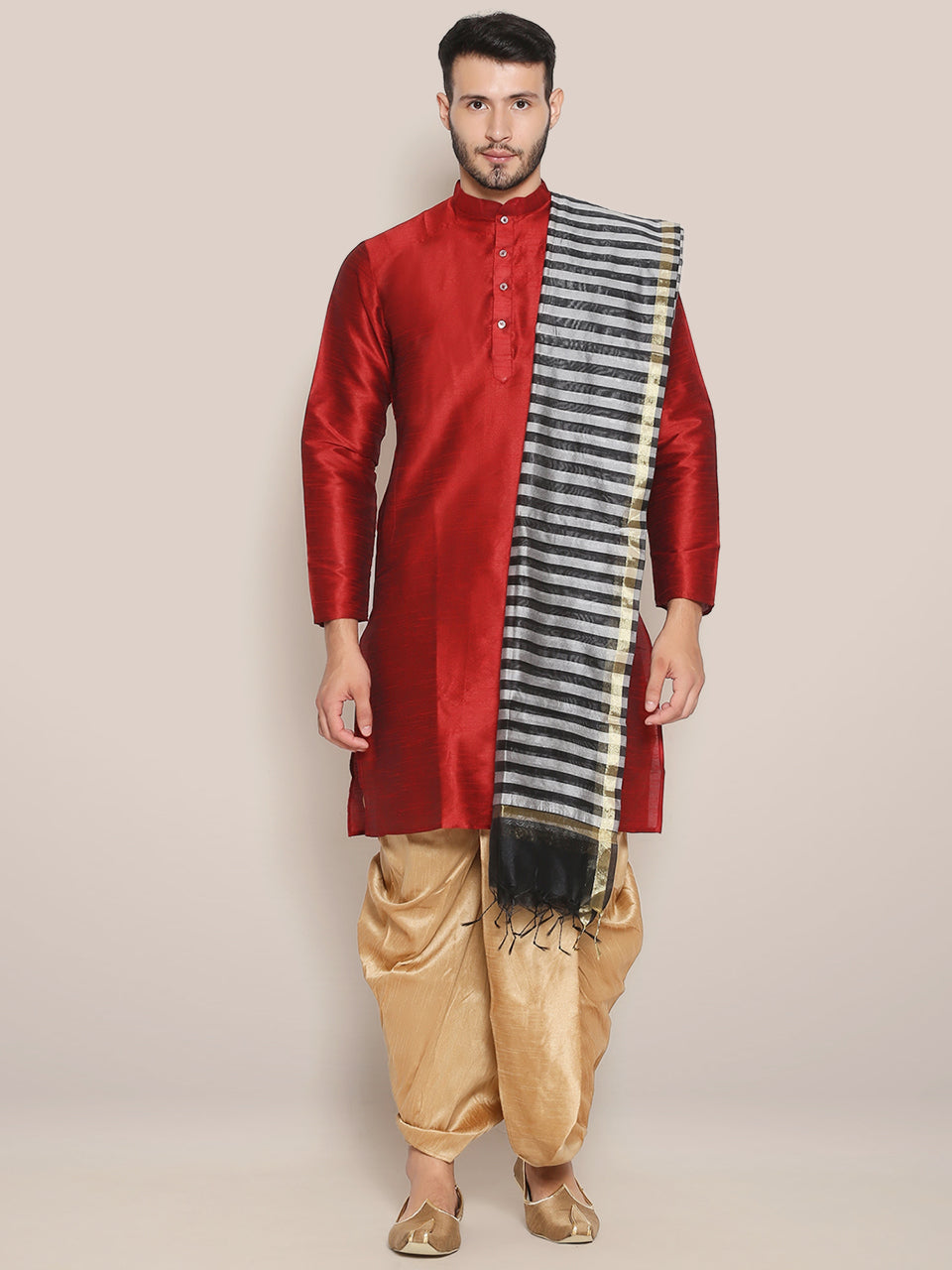 Men's Black & Silver Striped Dupatta. freeshipping - Dupatta Bazaar