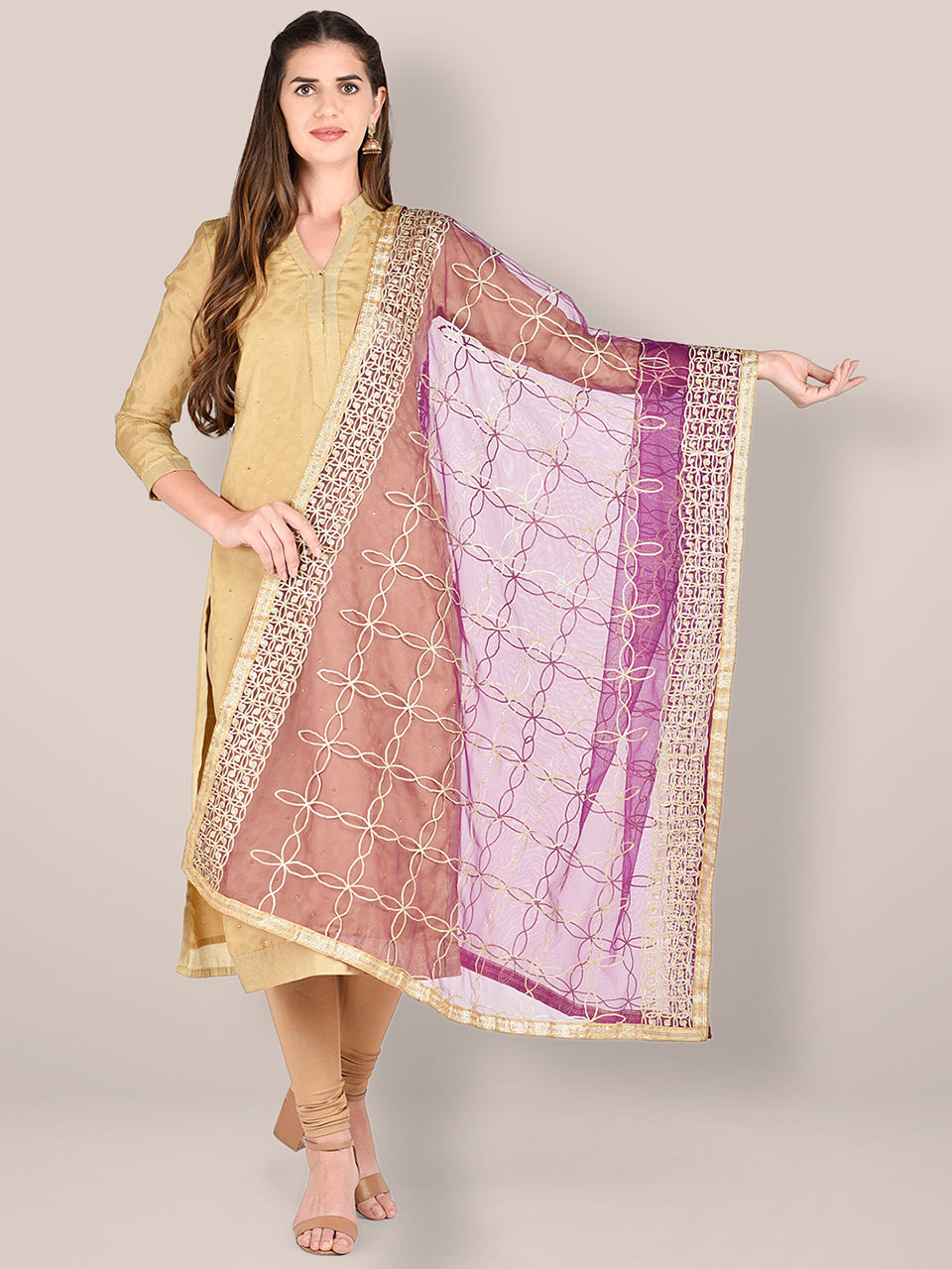 Purple Net Dupatta with Gotta Patti Work. freeshipping - Dupatta Bazaar