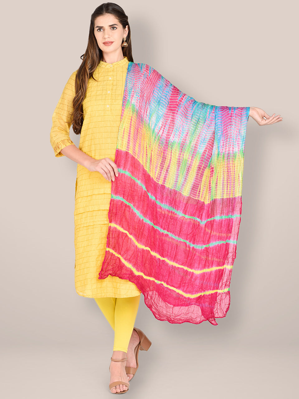 Pink & Multicoloured Blended Silk Dupatta freeshipping - Dupatta Bazaar