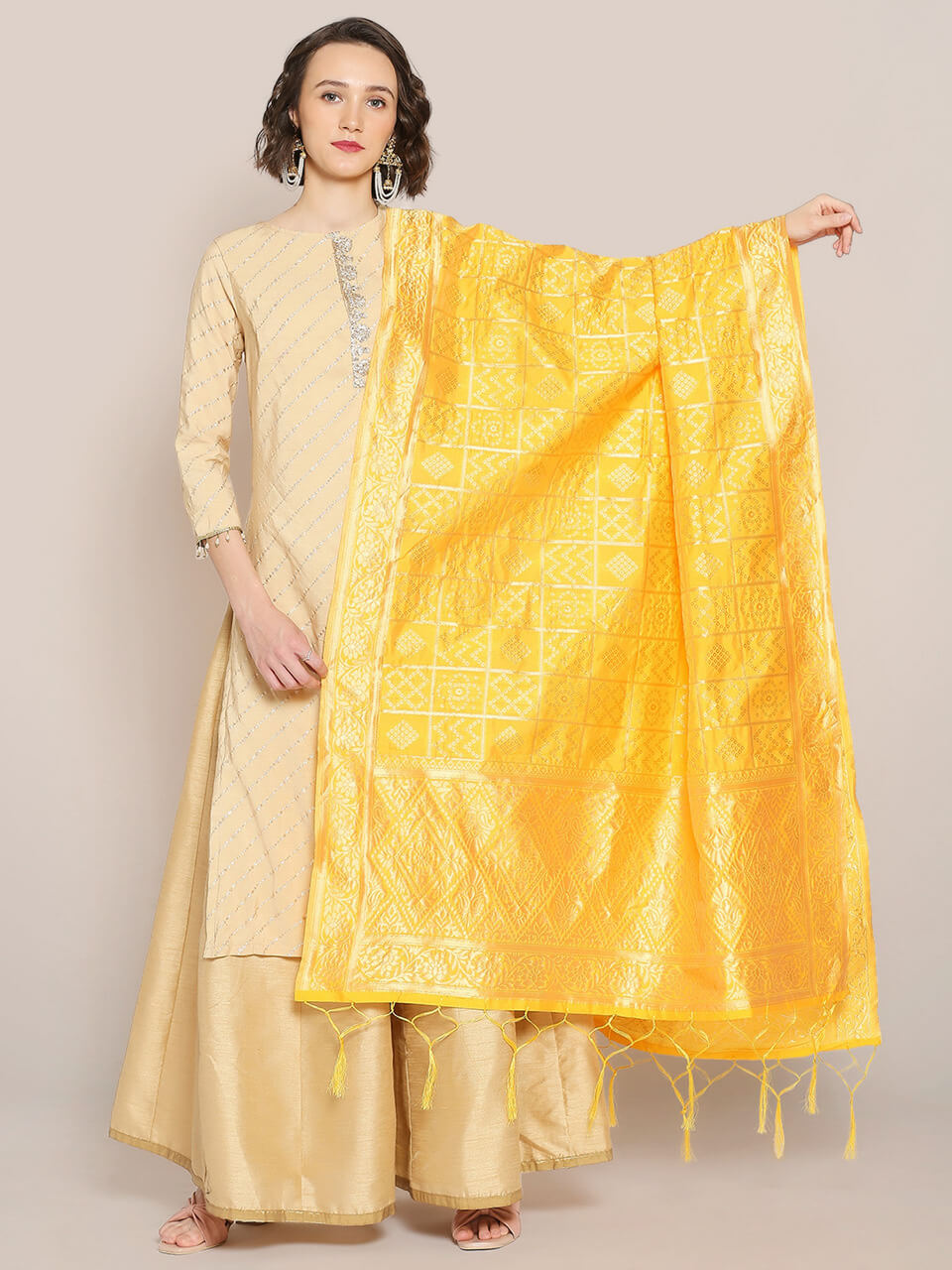 Yellow Banarasi Silk Dupatta