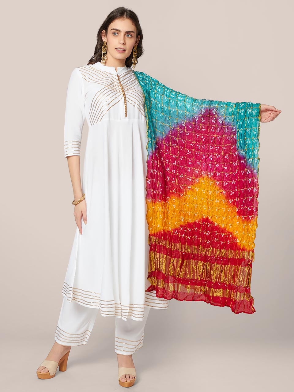 Multicoloured Bandhini Gharchola Silk Dupatta freeshipping - Dupatta Bazaar
