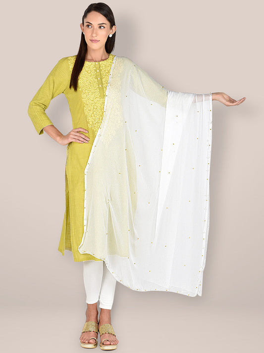 WhiteChiffon Dupatta with Pearls & Beads freeshipping - Dupatta Bazaar